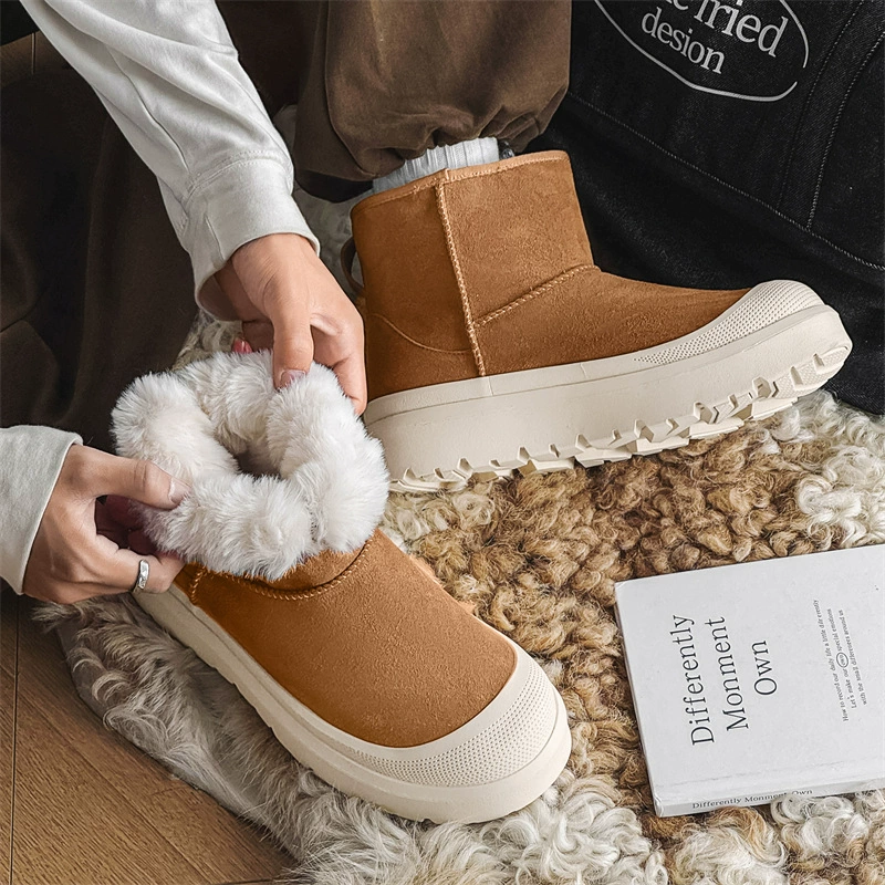 2024 зимние толстые теплые мужские снежные сапоги рукав один педаль круглой головы хлопковые сапоги нескользящие и бархатные туфли