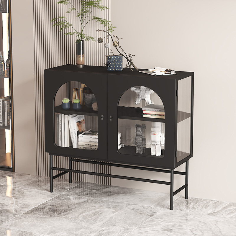 Wabi-Sabi Style Wrought Iron Sideboard Living Room Tea Cabinet Entrance Cabinet Tempered Glass Storage Cabinet Modern Simple Storage Customization