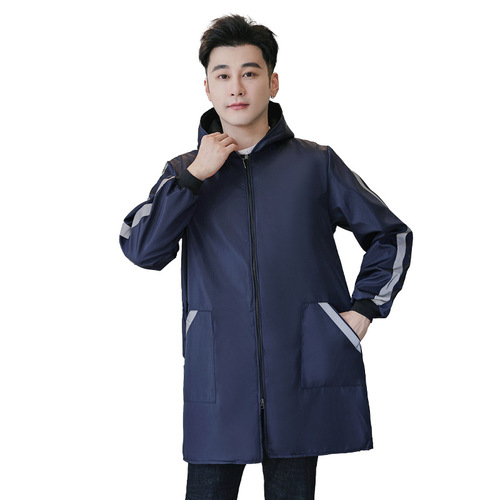 Waterproof Fleece Hooded Coat with Fleece Lining Long Overcoat Work Coat Apron Uniform Protective Workwear Stain-Resistant