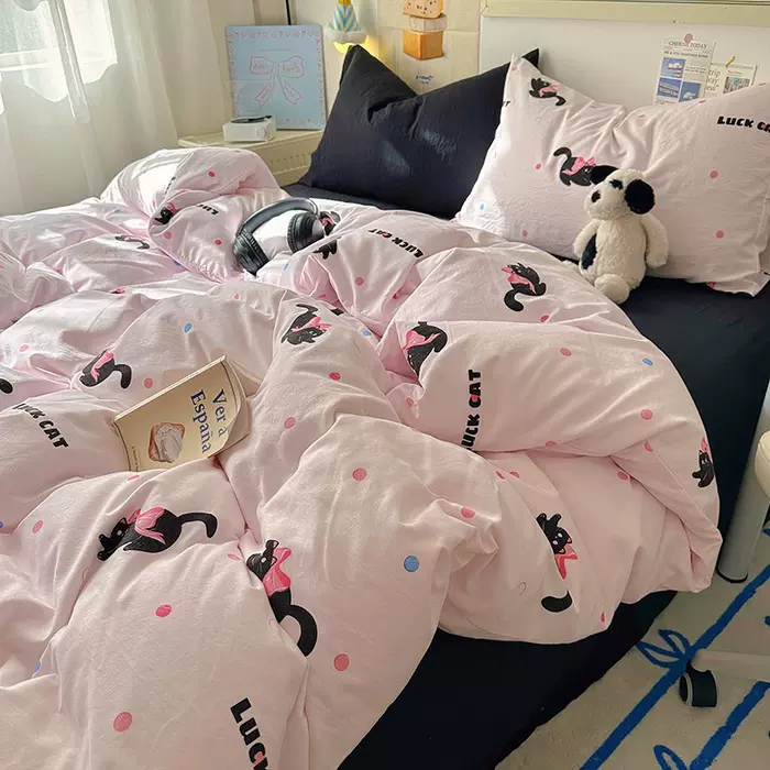 ins奶油风纯棉四件套床笠款水洗全棉床单被套A类裸睡小清新三件套
