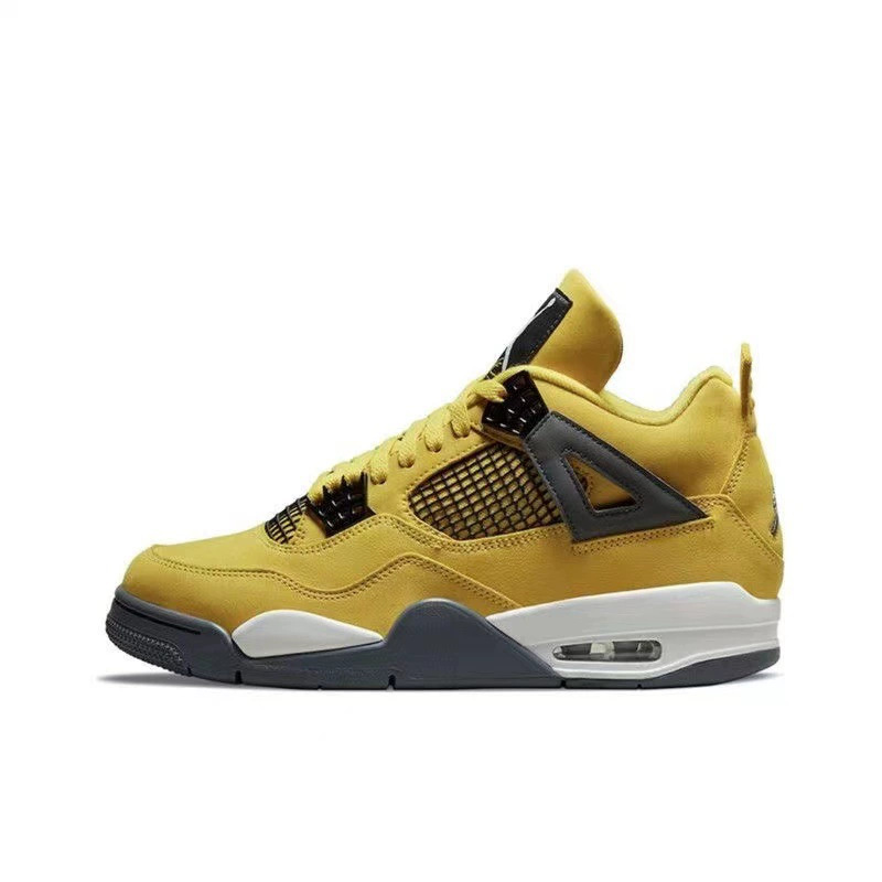 Putian Chunyuan AJ4 zapatos de baloncesto marrón naranja negro amarillo rayos eléctricos masculinos y femeninos clásicos Jiao4 Zhongyuan zapatos de baloncesto para hombres y mujeres