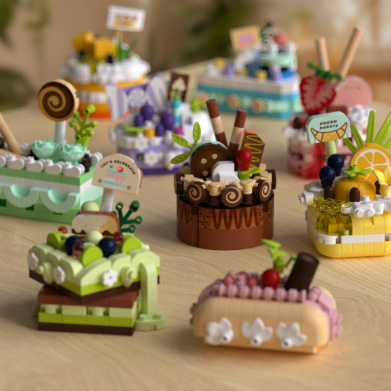 Tide Le Chuang New Style Ins Style Cake Party Building Blocks Simulation Food Tiny Particles Assembled Toys for Girls Gift