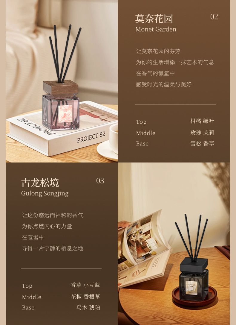 Car-mounted fragrance diffuser with reed sticks, high-end home odor eliminator, living room decoration, bathroom air freshener