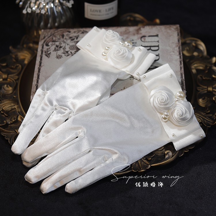 Genuine white gloves with bow, accessory