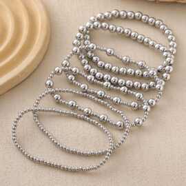 亚马逊叠戴串珠手链弹力绳手链套装3mm/4mm/6mm铜珠手串个性饰品