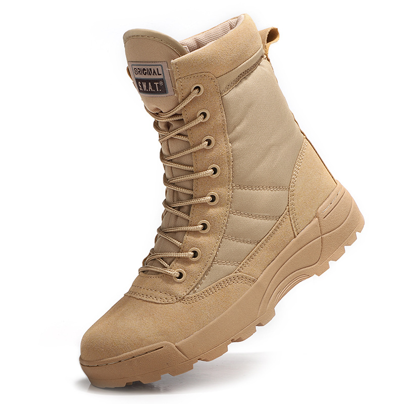 Black men's flat and thick high top rubber hiking shoes_voghion.com