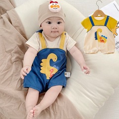 超萌嬰兒短袖連體衣男女寶寶哈衣新生兒童爬服開檔包屁衣薄款夏季