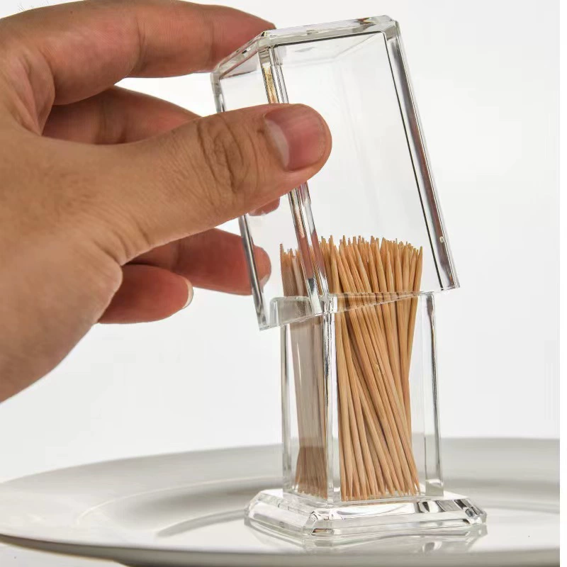 Transparent acrylic high -end toothpick box square thickened dental visa tank creative personality toothpick box