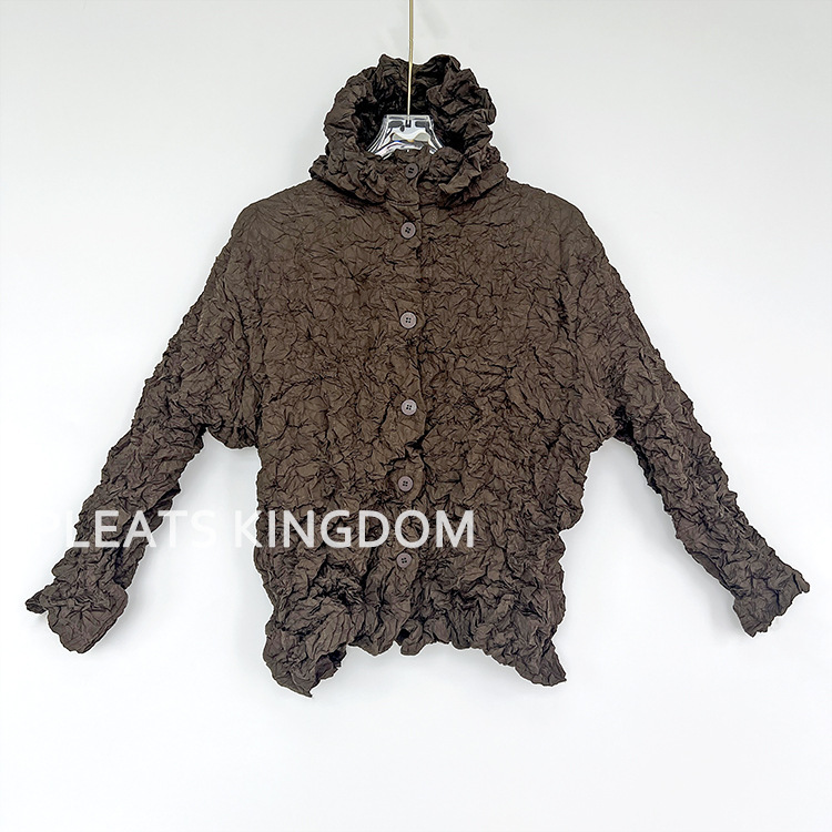 Japanese and Korean Counter Miyake Fashion Daily Work Clothing Simple and Versatile Single-Breasted Hooded Lazy Casual Women's Jacket Top Japanese and Korean Counter Miyake Fashion Daily Work Clothing Simple and Versatile Single-Breasted Hooded Lazy Casual Women's Jacket Top