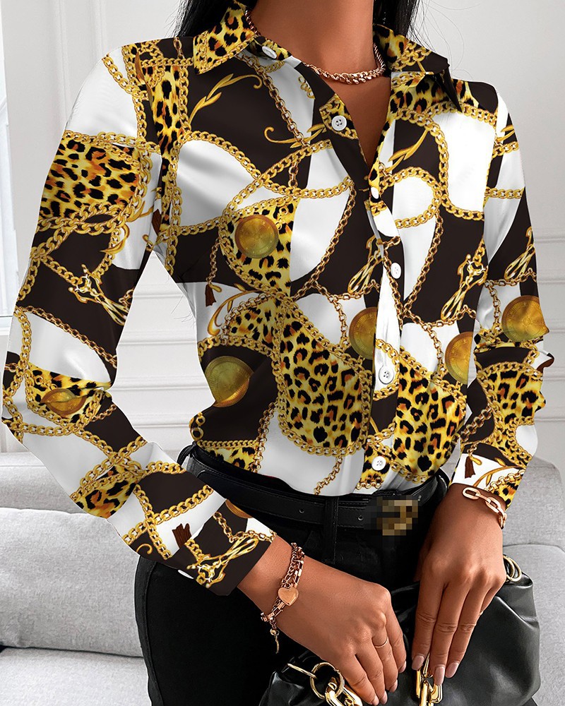 Women's Blouse Long Sleeve Blouses Printing Button Casual Geometric display picture 4