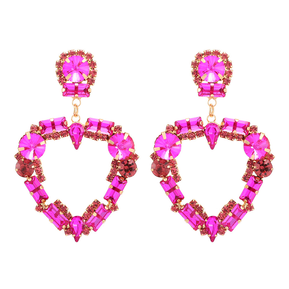 Rhinestone, Glass Material Heart Shape Pattern Women'S Gender 1 Pair Fashion Heart Shape Rhinestone Glass Hollow Out Women's Chandelier Earrings