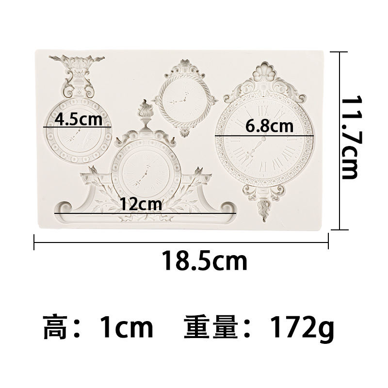 Reloj en relieve retro de estilo europeo, forma de reloj de péndulo, molde de silicona, reloj de bolsillo, chocolate, fondant, molde decorativo, piedra, plástico, pegamento