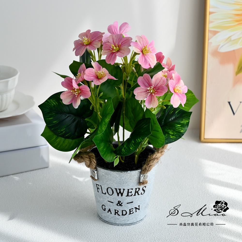 Botella de hierro sensación flor de begonia bonsai imitación maceta flores falsas decoración del hogar fotografía flores artificiales flores de boda perilla
