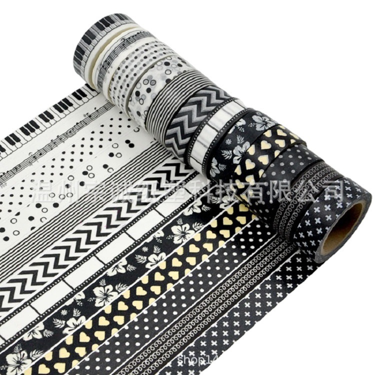Cinta de papel blanco y negro cinta de papel retro DIY decorativo estudiante diario pegatinas adhesivo creativo