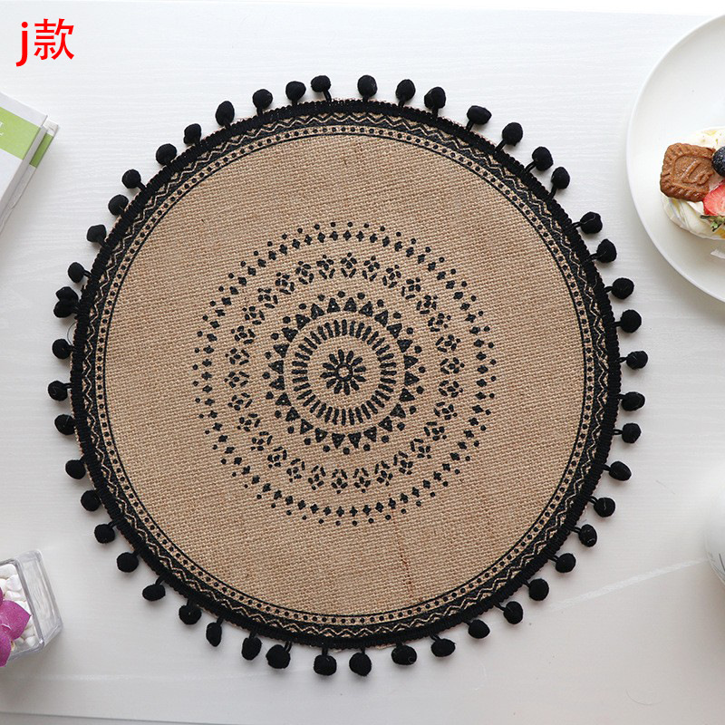 황마 원형 플레이스매트 J