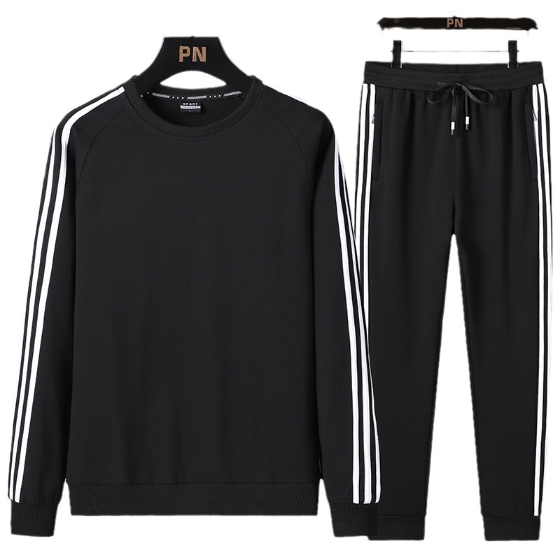 L - 8XL transfronterizo grande traje casual de primavera y otoño de algodón, camiseta de cuello redondo de marea para hombres, pantalones de abrazadera sueltos y versátiles image 6