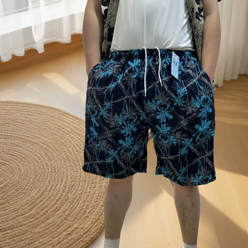 Мужские шорты для летних каникул, пляжные брюки с принтом, тонкие европейские и американские брюки пять четвертей, хлопковая шелковая верхняя одежда, повседневные большие брюки