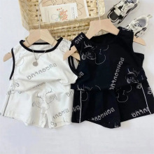 婴尚儿童背心套装2025夏季韩版小童棉卡通夏天男女童背心两件套