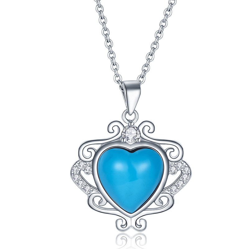 Свежая милая бирюзовая подвеска в форме сердца, ожерелье, серебро 925 пробы, с драгоценным камнем, серебро 925 пробы, оптовые продажи