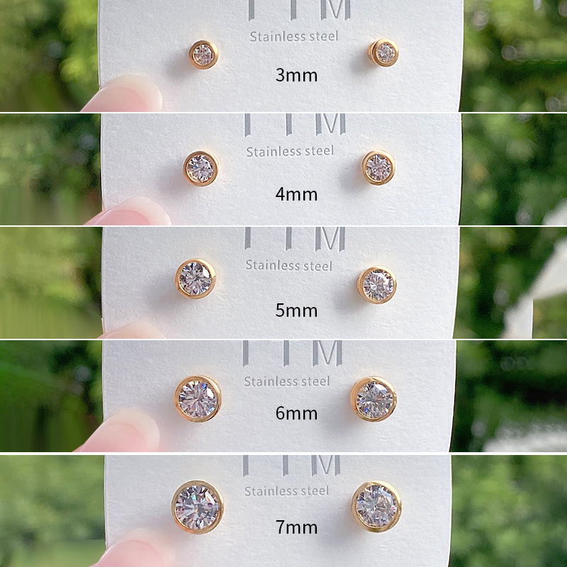 Pendientes de botón con circonita de aleación – joyería minimalista en color dorado unisex