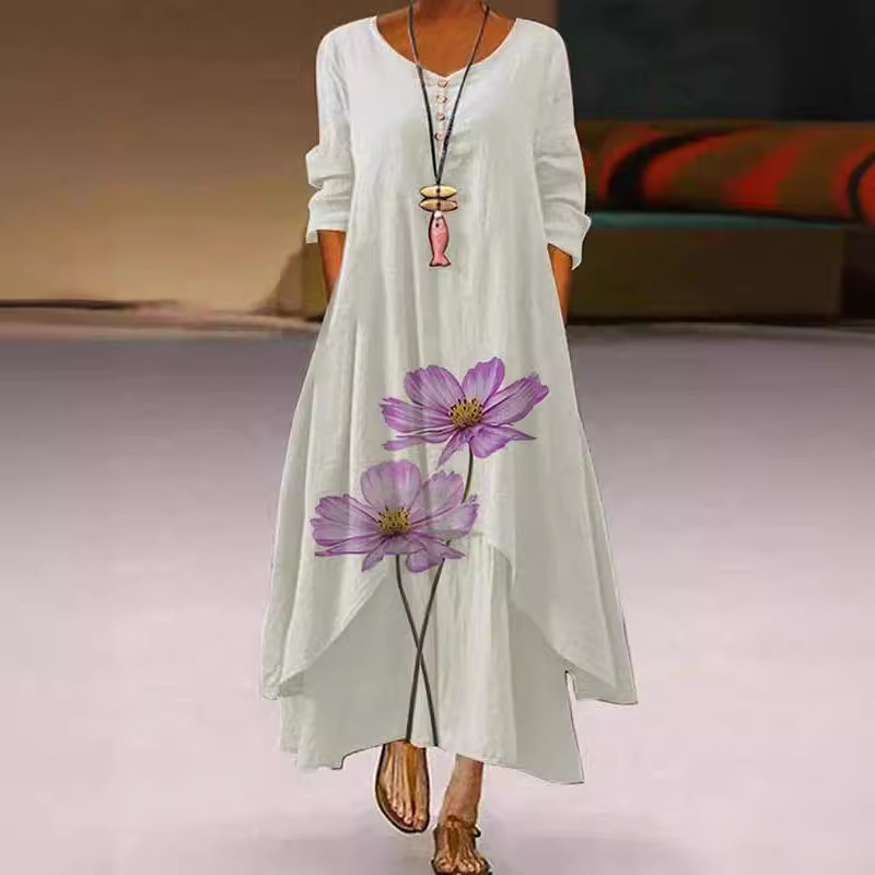 AliExpress Amazon Popular New Printed Long Sleeve dress Women's Irregular Hem Dress