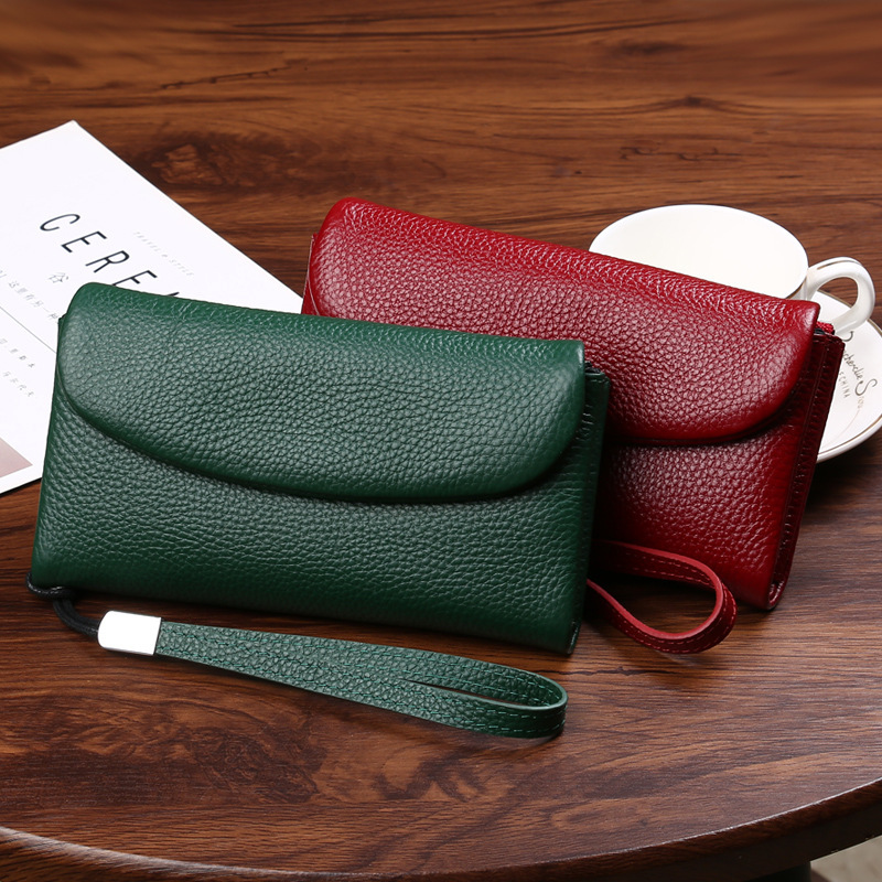 Cartera de gran capacidad, piel de vaca de primera capa larga, bolsa de monedas con múltiples posiciones de tarjetas, cuero suave, estilo de explosión ruso OZON
