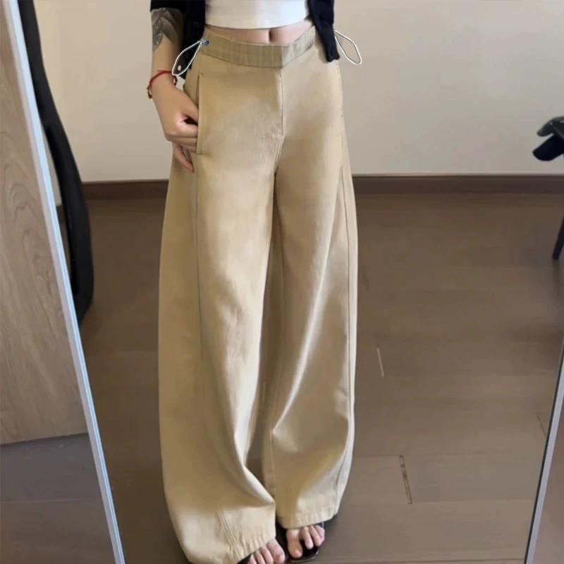 Джинсы для беременных цвета хаки на шнурке, широкие брюки, осень-зима 2025, повседневные, свободные, универсальные, брюки в пол