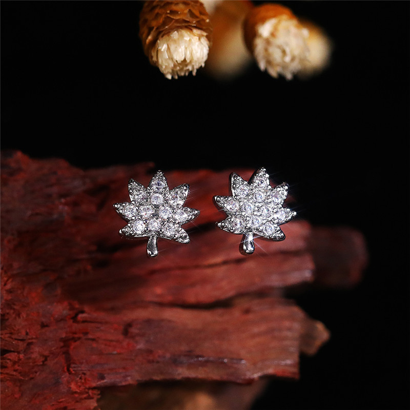 1 Pair Simple Style Shiny Maple Leaf Inlay Copper Zircon Ear Studs display picture 11