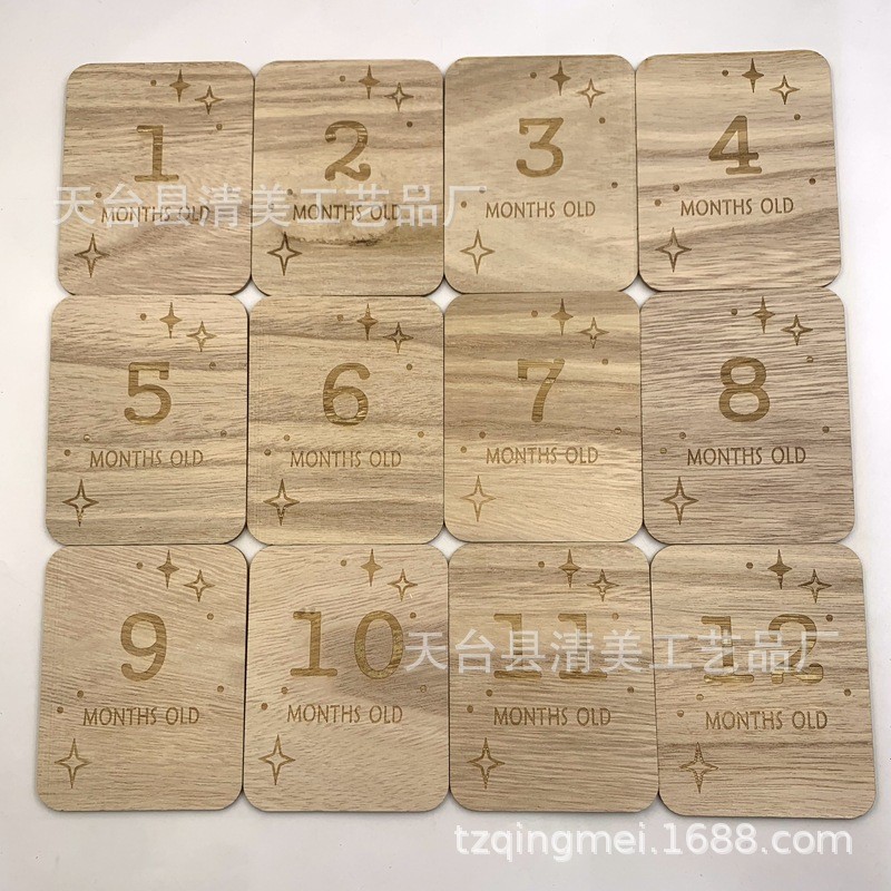 Tarjeta de hito de madera de 100*78mm, accesorios para fotos para bebés, registro de crecimiento, pieza de madera rectangular 12 piezas/juego