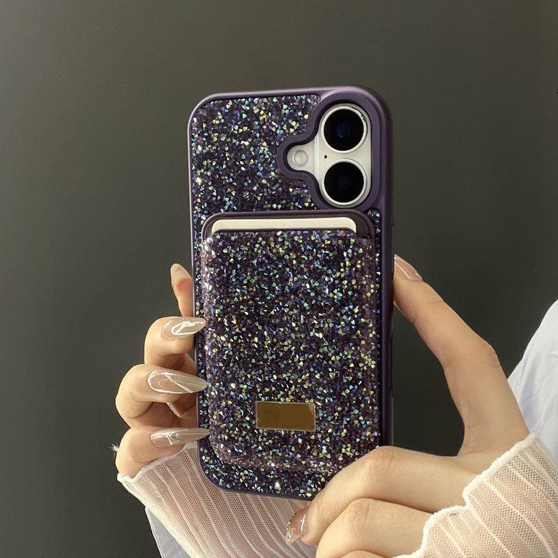 适用iphone17Pro奢华满钻手机壳磁吸magsafe卡包苹果12水钻保护套|undefined