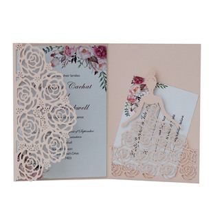 Foreign Trade Wedding Baptism Cut Out Laser Rose Beautiful Girl Invitation Holiday Invitation Engagement Greeting Card Wholesale