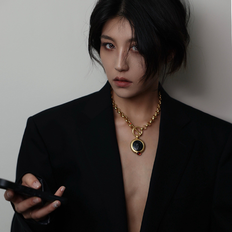 青岛饰品批发欧美法式小众中古人像琉璃镀金项链复古耳环配饰