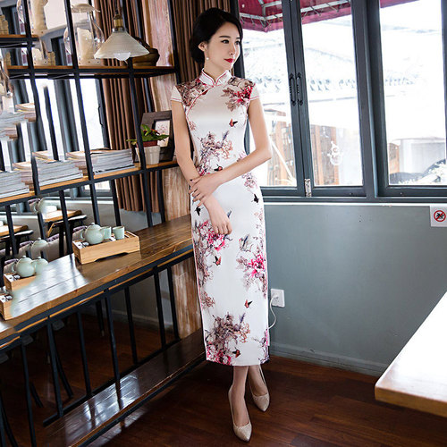 Shanghai elegant long double-layer cheongsam qipao dress