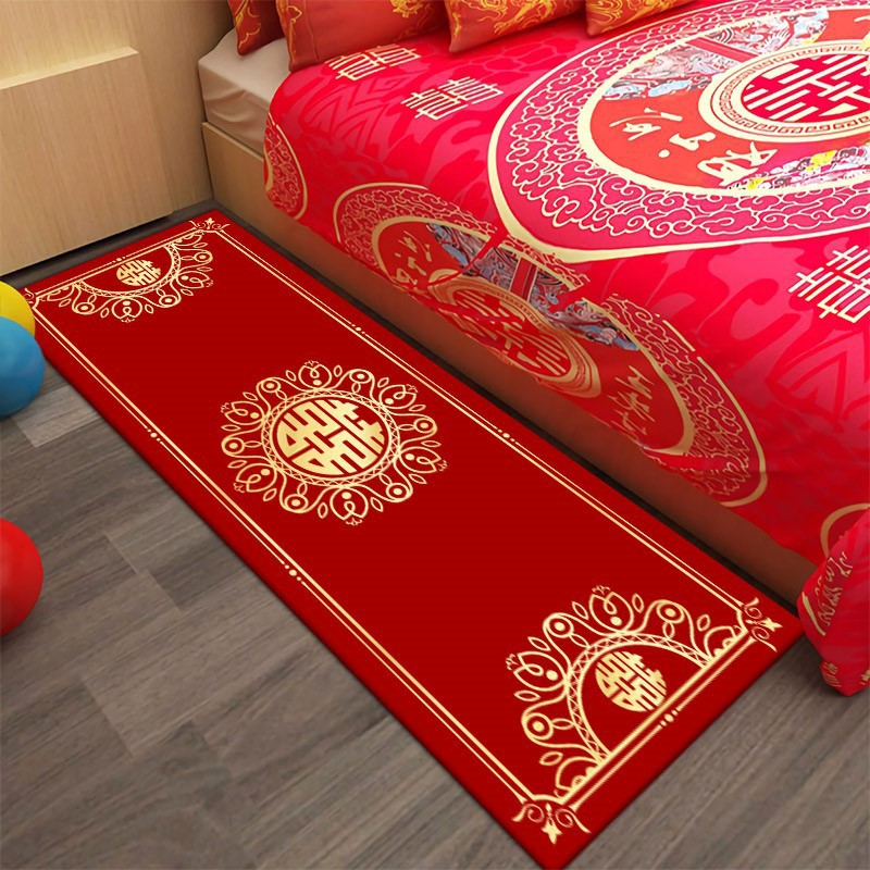 Bedside decoration crystal velvet floor mat festive window sill mat wedding new Chinese style long 3D carpet