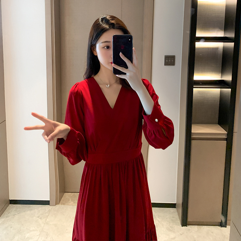 Red Dress for Women, New Spring Style, Tummy-Concealing, Slimming, Engagement Toast Dress, French-Style Plus-Size Long Dress for Women Red Dress for Women, New Spring Style, Tummy-Concealing, Slimming, Engagement Toast Dress, French-Style Plus-Size Long Dress for Women