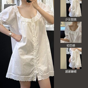 Girl's Sweet Lace Short Sleeve Pajamas Women's Summer New White plus size Nightgown Home Clothes dress Outer Wear