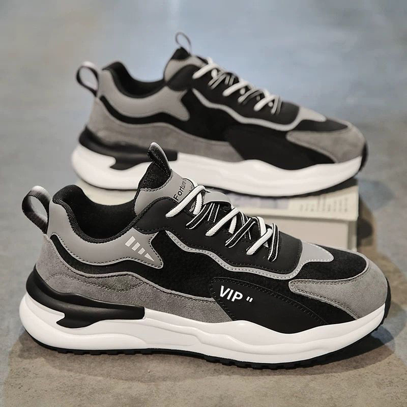 Giày thể thao nam da nhân tạo cổ thấp đế EVA chống trượt, kiểu sneaker thường ngày — A505 màu xanh, A505 đen