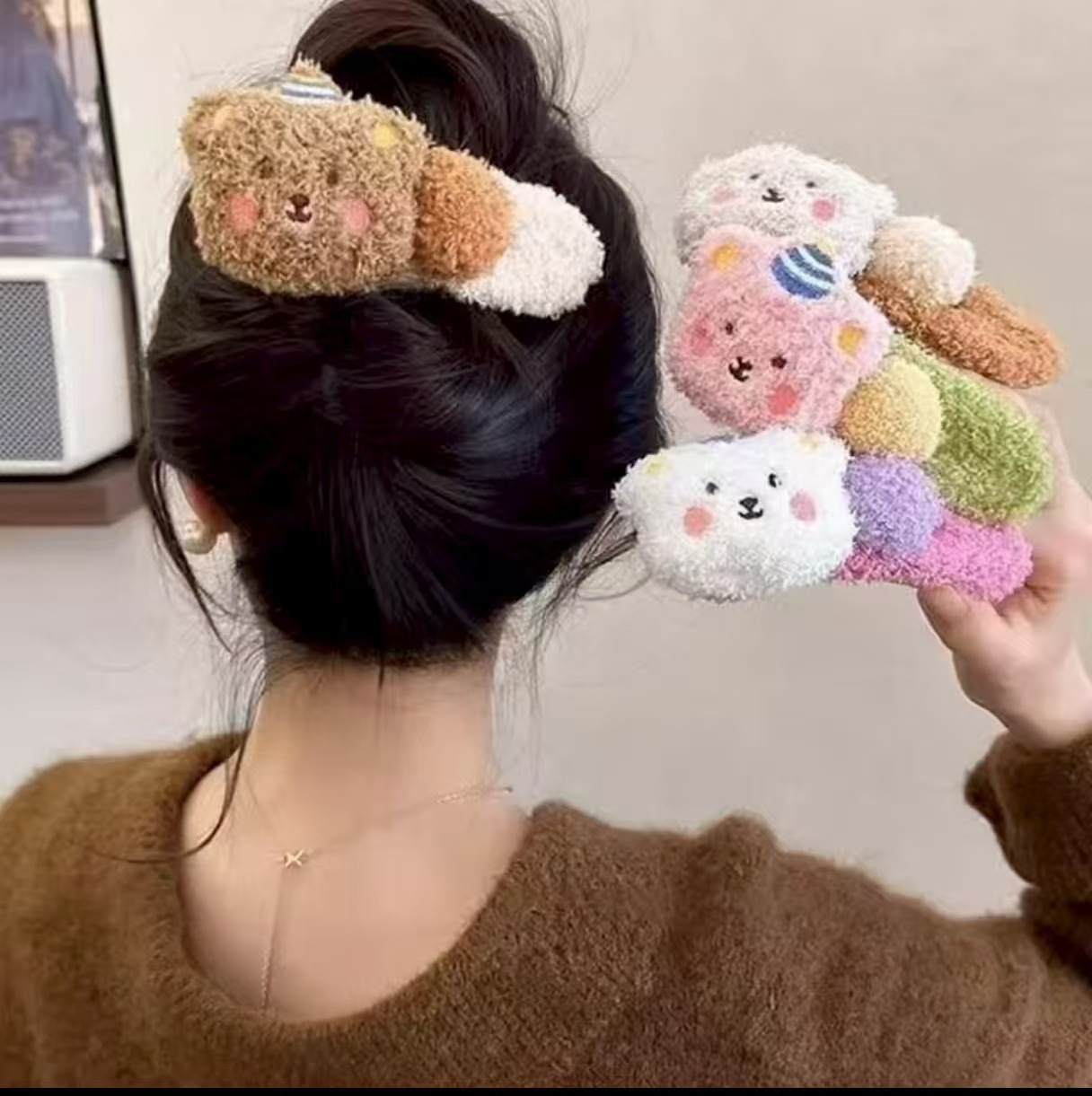 卡通毛绒小熊发夹女侧边刘海夹/个 可爱 鸭嘴夹