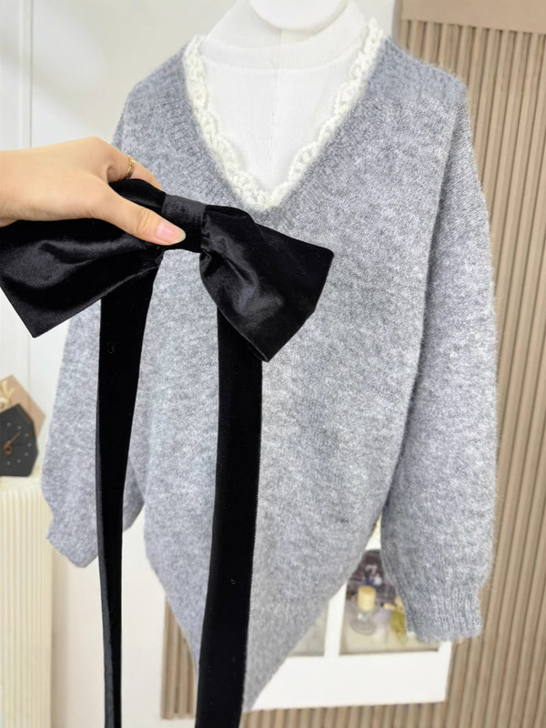 『欣幸』蝶結びのセーターの女性秋冬の新型クリスマスはゆったりとした怠惰感の柔らかいモチモチとしたプルオーバーを着ます。|undefined