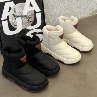 Non-slip Waterproof Snow Boots Women's 2024 New Winter Triangle Standard Fashion fleece-lined Thickened Large Cotton Shoes Warm Boots
