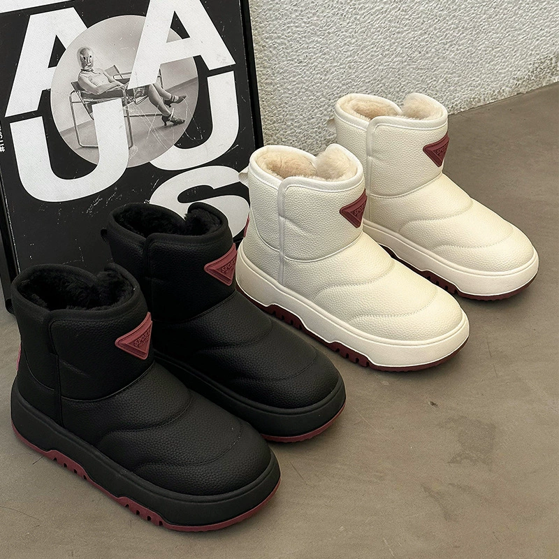Нескользящие водонепроницаемые снежные сапоги женский 2024 новый зимний треугольник стандарт моды бархат утолщенный большой хлопок обувь теплые короткие сапоги