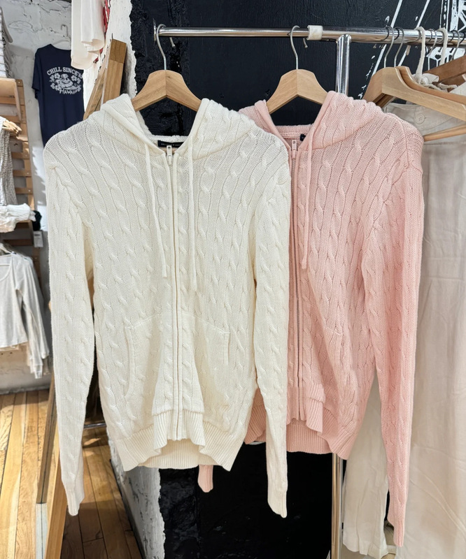 BM Style New Hooded Twist Long Zipper Cardigan Women's Bm Loose Slim Sweater Top Coat