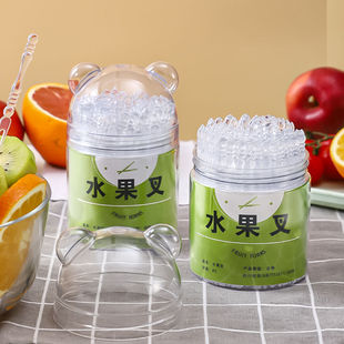 (200 1 can) disposable fruit fork portable household thick bamboo pattern transparent storage fruit stick