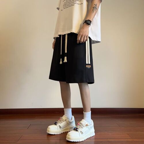 American-style woven stripe sports shorts: Summer trendy brand, stylish, loose-fit, wide-leg capri pants—perfect for casual, on-trend looks.