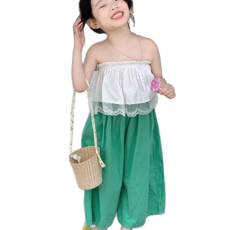 Summer cute lace bra top girl's, green trousers, Korean style, lace dress, western style
