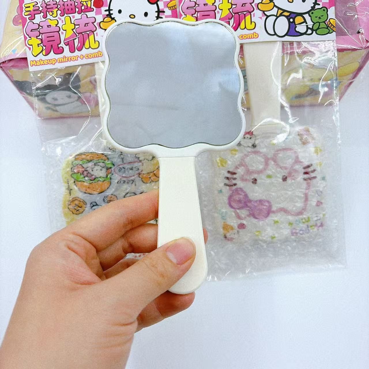 Espejo de extracción de mano pein 2 - en - 1 pein espejo tipo dibujos animados manejo portátil dormitorio maquillaje lindo nuevo maquillaje