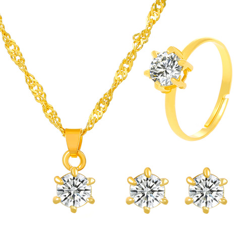 Elegant and Fashionable Three-Piece Set for Women: Cross-Border European and American Style Solitaire Diamond Necklace, Ring, and Earrings Set with Six-Claw Setting