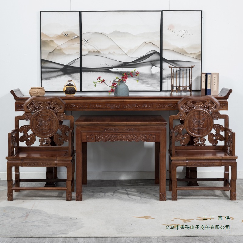 实木中堂六件套中式供桌翘头玄关桌条几八仙桌仿古农付堂屋四件套