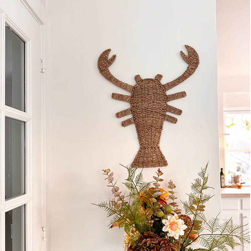 Transfronterizos de paja animal colgante hotel restaurante colgante de pared serie marina langosta de vid tejida decoración de pared animal