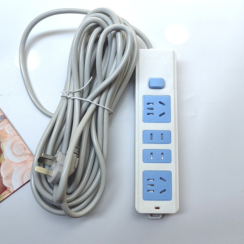 蓝白安全门14孔开关灯三极10米线电源插座板插线大功率排插摔不烂